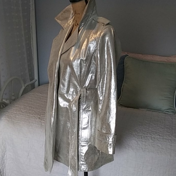 Chicos gold leather trench, EUC - Picture 3 of 14